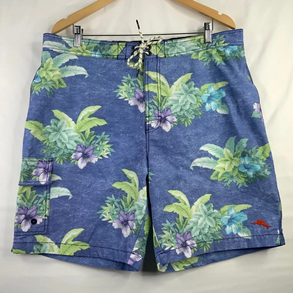 Tommy Bahama Relax Mens XL Blue Tropical Floral Hibiscus Mesh Lined Board Shorts